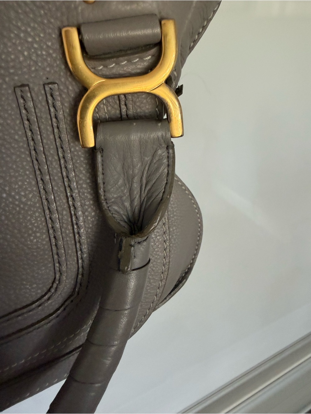 Chloe Marcie Taupe Pebbled Leather Satchel with Gold Hardware - Picture 10 of 16